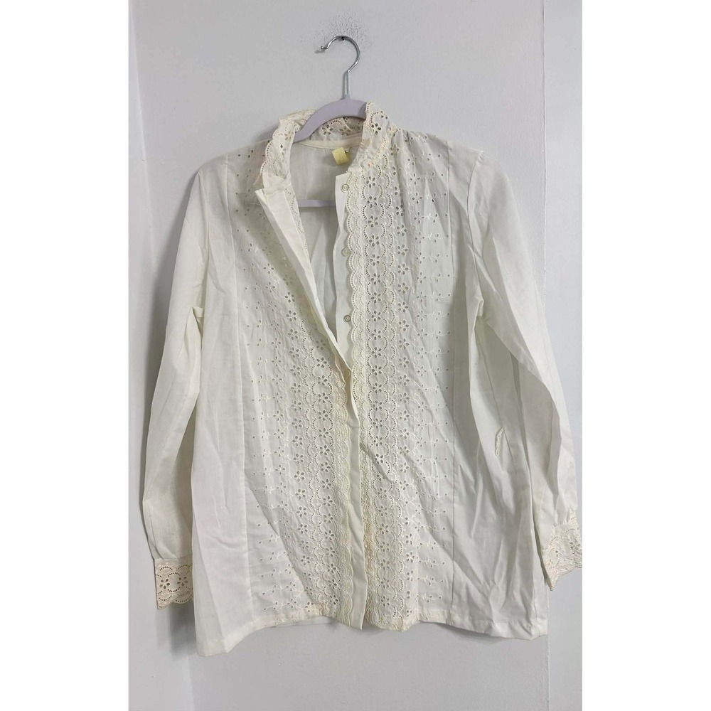 Vintage Lace Eyelet Blouse Ivory Womens‎ Size 14 Romantic Victorian